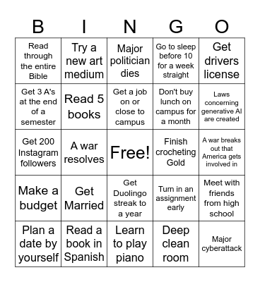 2025 Bingo Card Bingo Card