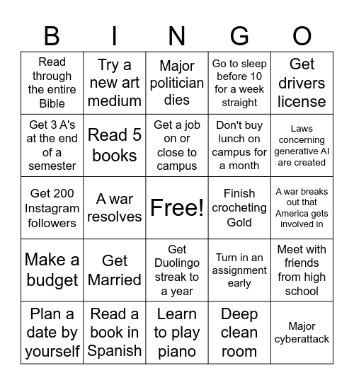 2025 Bingo Card Bingo Card