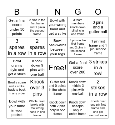 Bowling Bingo Card