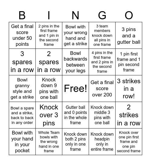 Bowling Bingo Card
