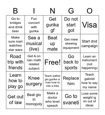 2025 janos goals Bingo Card