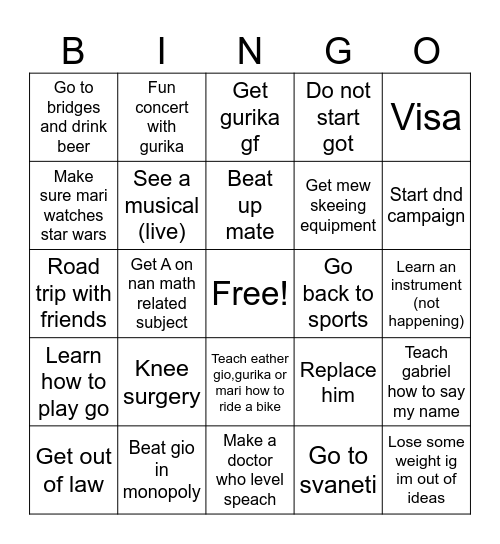 2025 janos goals Bingo Card