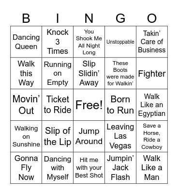 Songs with ACTIONS Bingo Card