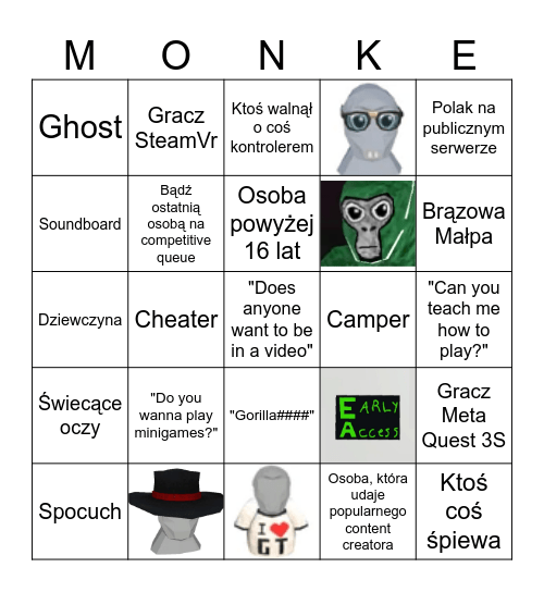 Gorilla Tag Bingo (Polskie) Bingo Card