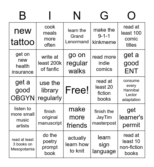 2025 Goals Bingo Card