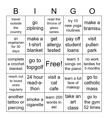 elisabeth's adventures in 2025 Bingo Card