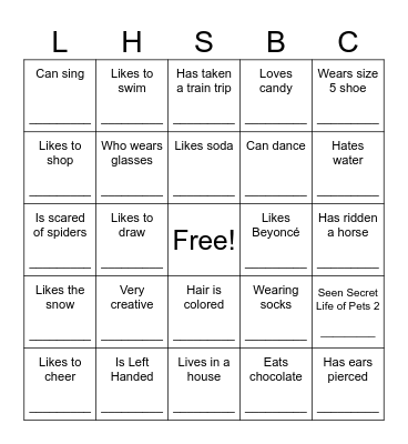 Get to know your classmates! Bingo Card