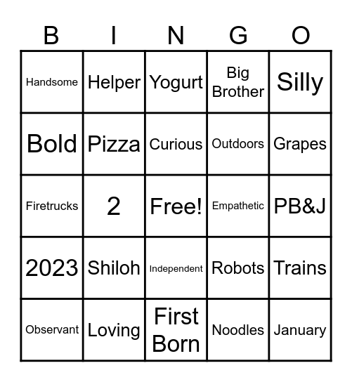 Shiloh's 2nd Birthday BINGO Card