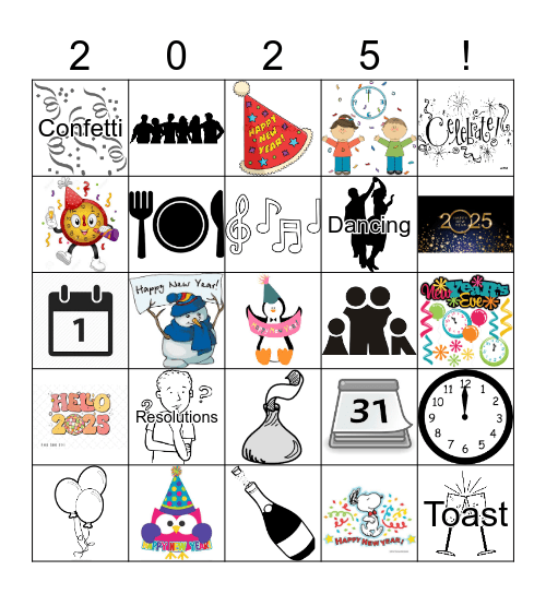 New Year's Eve Bingo Card