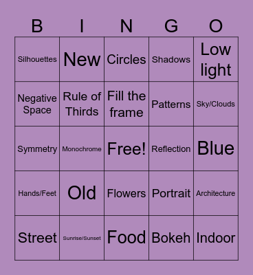 PHOTOGRAPHY BINGO Card