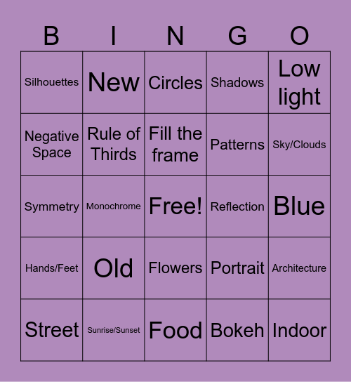 PHOTOGRAPHY BINGO Card