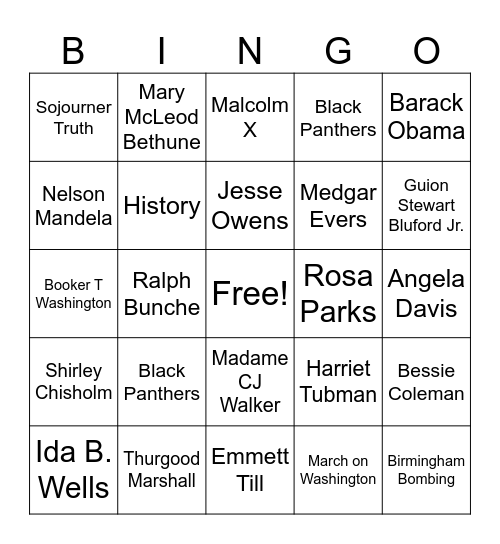 Black History Bingo Card