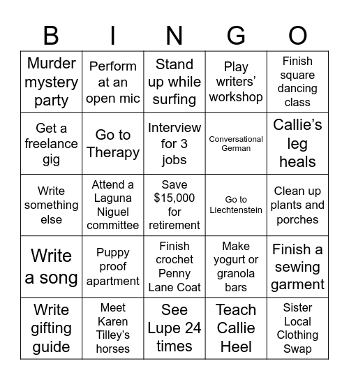 2025 Goals Bingo Card