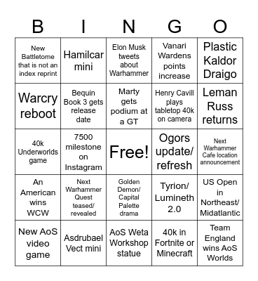 Warhammer Bingo 2025 Bingo Card