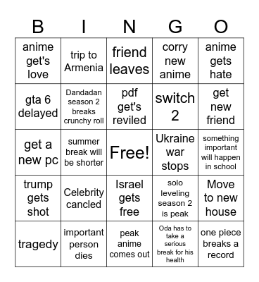 2025 bingo Card