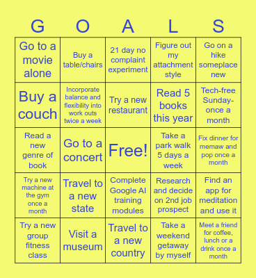2025 Vision Goals Bingo Card