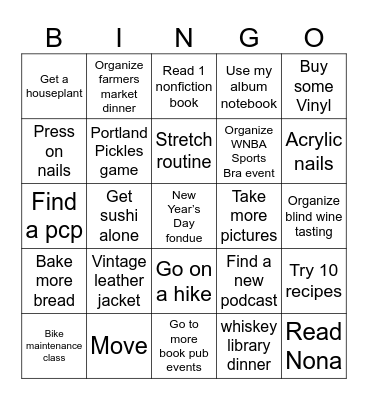 2025 goal board Bingo Card