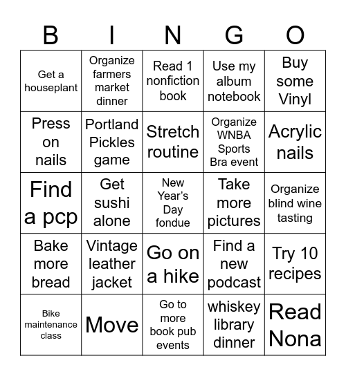 2025 goal board Bingo Card