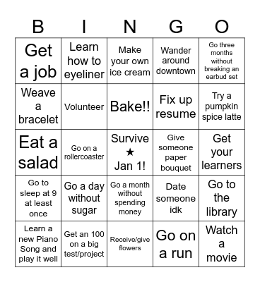 New Years Bingo Card