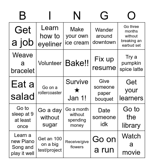 New Years Bingo Card