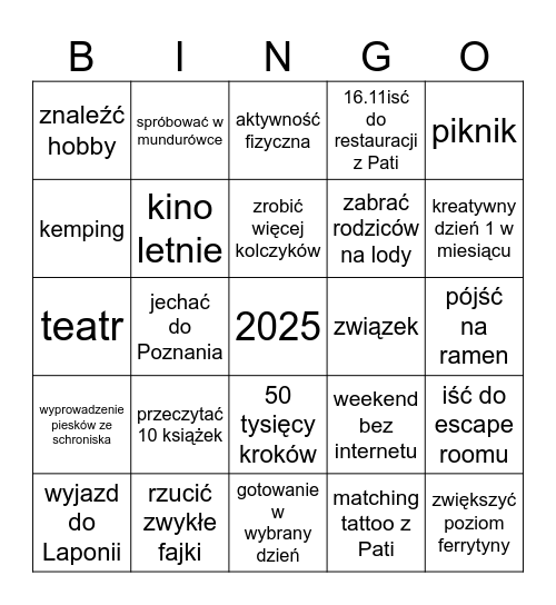 2025 Bingo Card