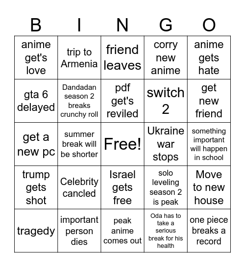 2025 bingo Card