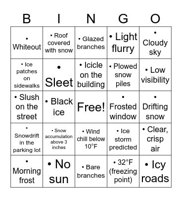 January - Weather Bingo Card