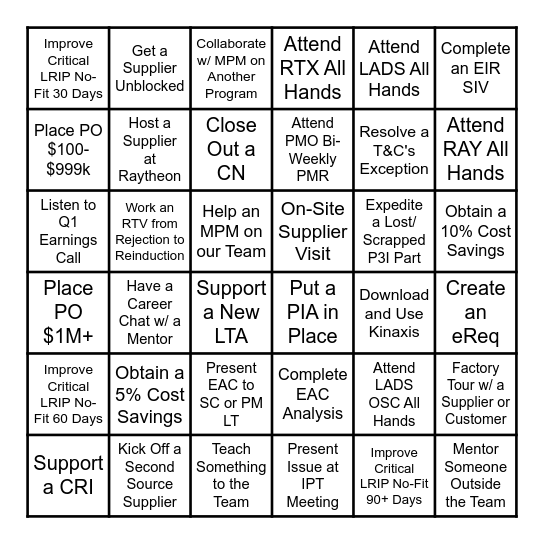Q1'25 Supply Chain BINGO Card