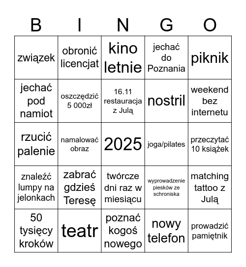 2025 Bingo Card