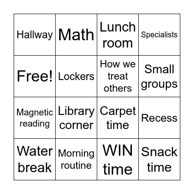Expectation Bingo Card