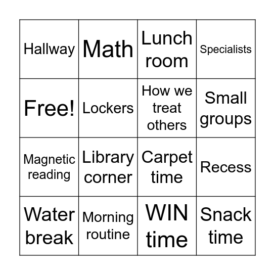 Expectation Bingo Card