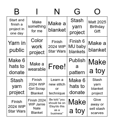 Rebecca 2025 Yarn Bingo Card