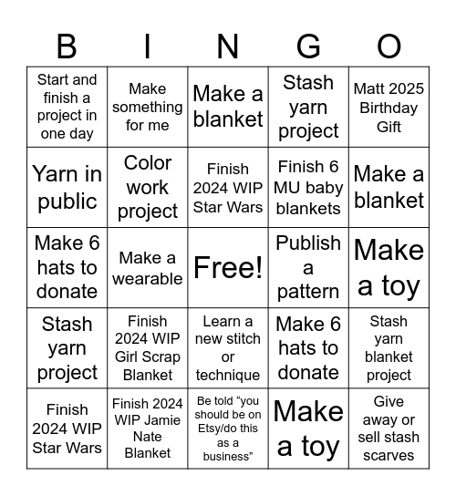 Rebecca 2025 Yarn Bingo Card