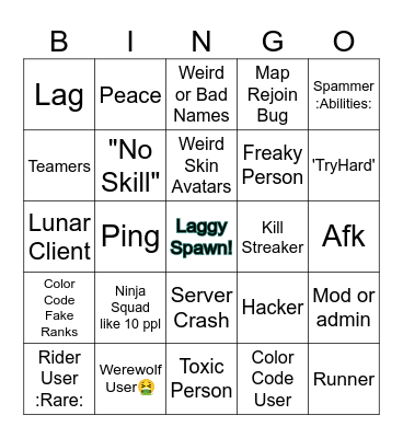 Arch Kitpvp be Like Bingo Card