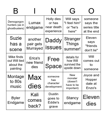 Stranger Things 5 Bingo Card