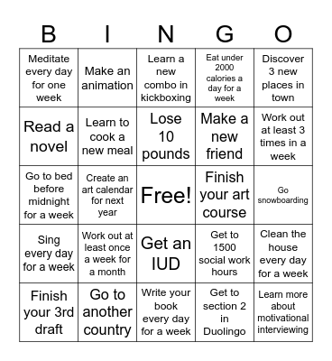 New Years 2025 Bingo Card