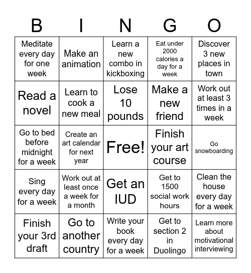 New Years 2025 Bingo Card