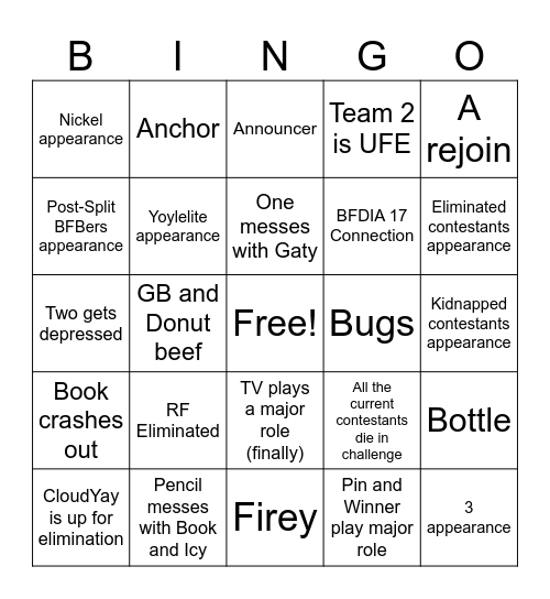 TPOT 15 Bingo Card