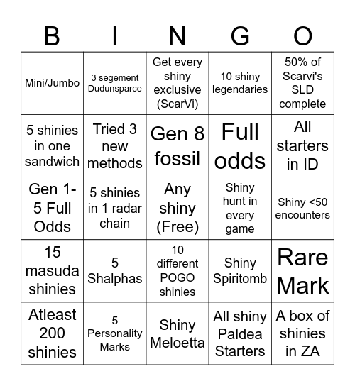 2025 Shiny Pokémon Bingo Card