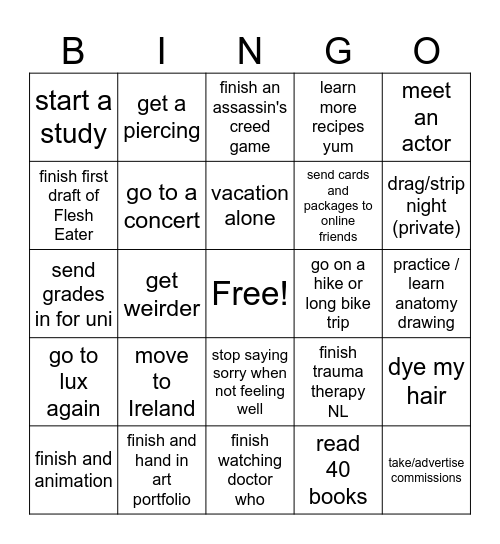 Olly's 2025 Bingo Card