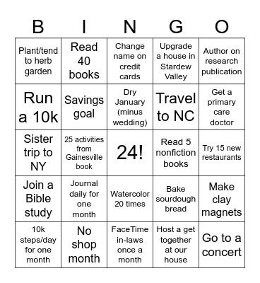 Michaela's 2025 Goals Bingo Card