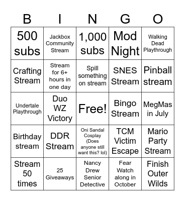 Stream Bingo Card
