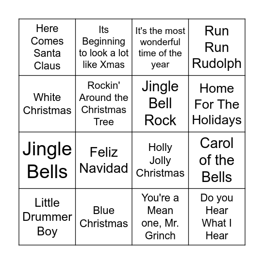 Name That Christmas Tune Bingo Card