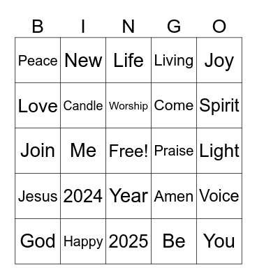 Happy New Year 2025 Bingo Card