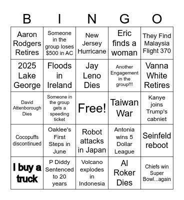 Evan's 2025 Bingo Card