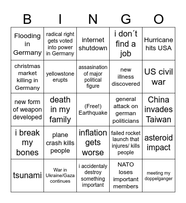 apocalypse Bingo Card