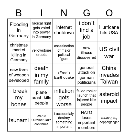 apocalypse Bingo Card