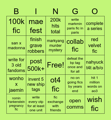 occultclysms 2025 fic bingo Card