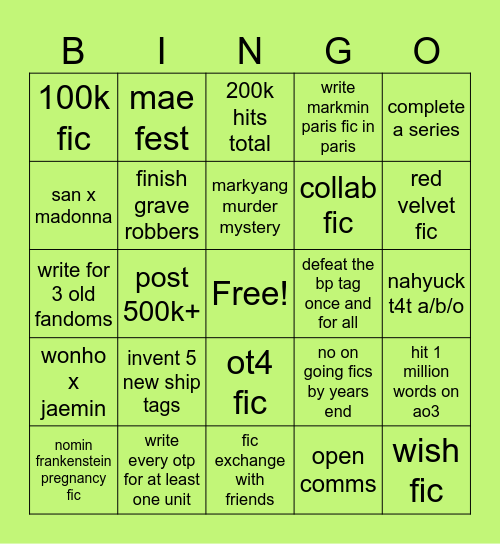 occultclysms 2025 fic bingo Card