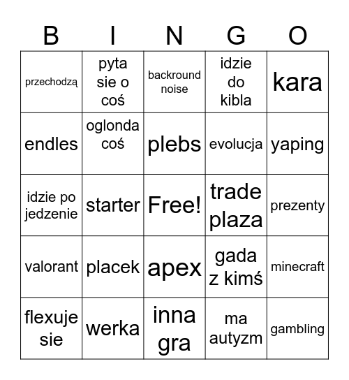 rosiak bingo Card